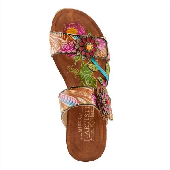 NEW L'ARTISTE women's moai adjustable straps wedge sandals in tan multi - Picture 6 of 7